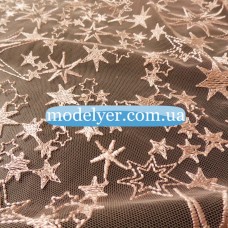 Ткань Сетка с вышивкой звезды (пудра)